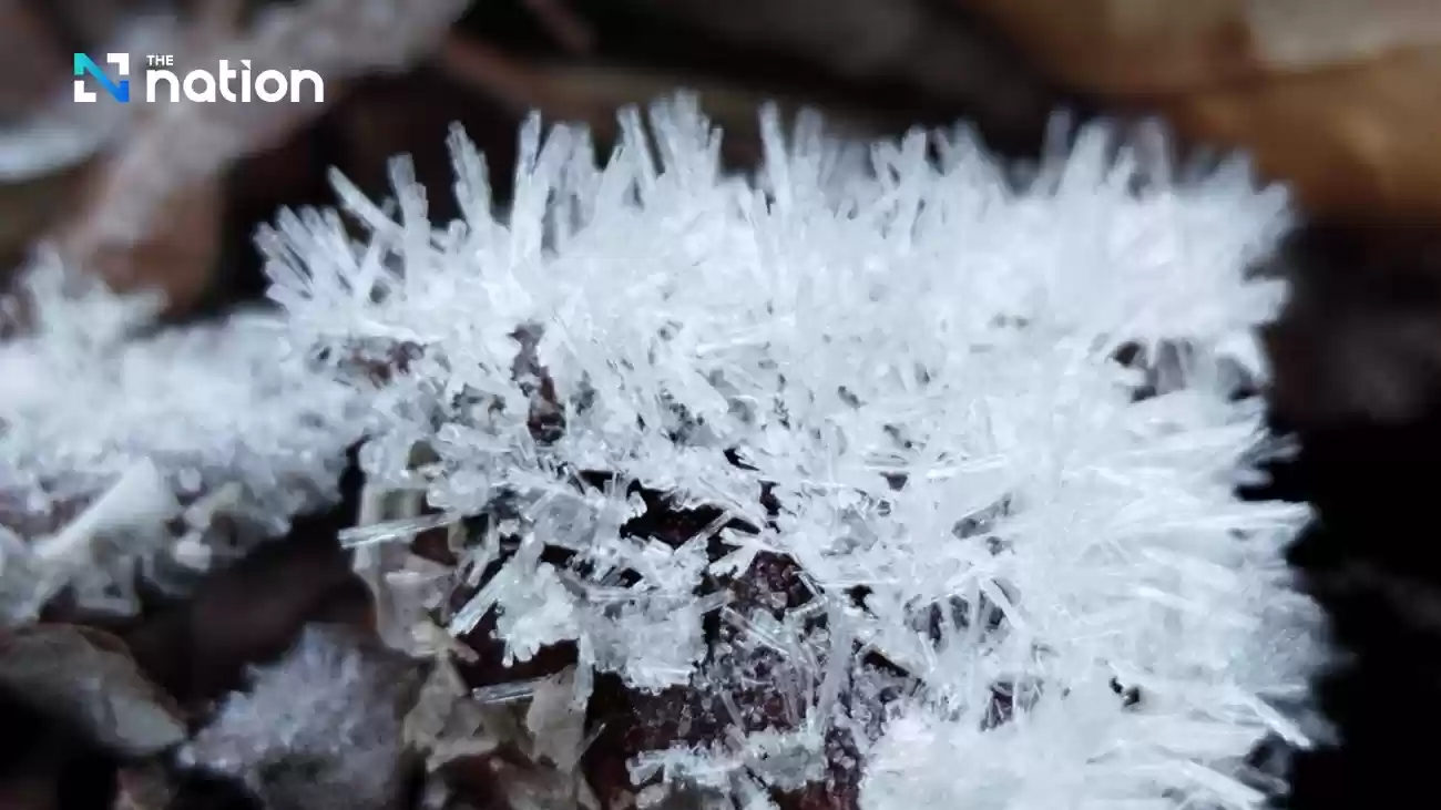 ドイ・インタノンは新年の朝に霜に覆われた