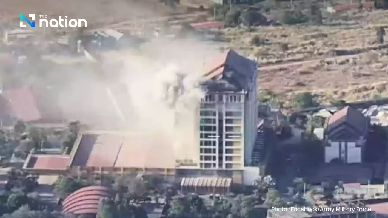 タイ軍、正午の停戦前にシーサケット国境検問所向かいのカジノを砲撃